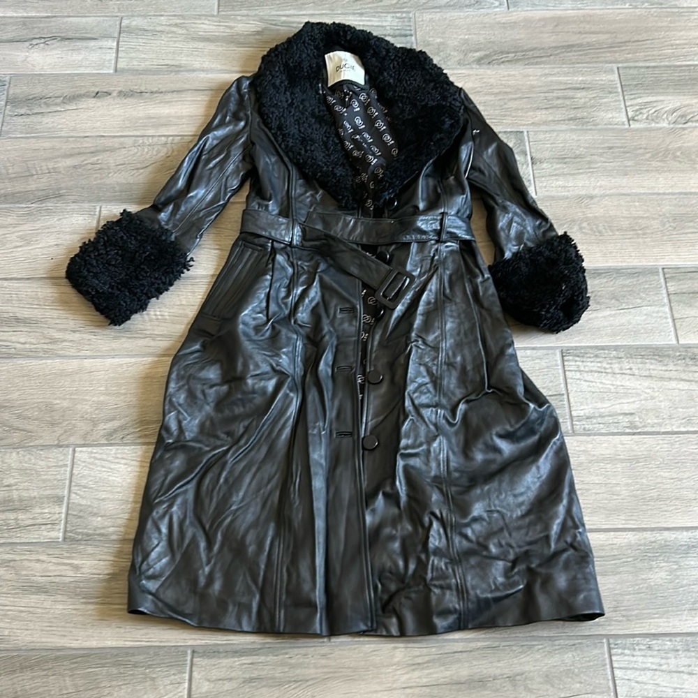 MARTA LEATHER COAT WITH FUR TRIM